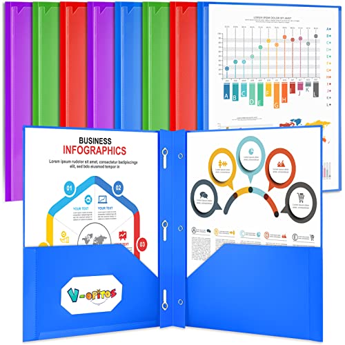 V-Opitos 2 Pocket Plastic Folders With 3 Prongs & Clear Front Pocket, 8 Pack Bulk Heavy Duty Folder With Fastener Clasps, Multicolor Folders For School And Office #TOP16