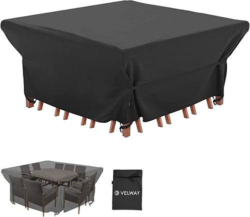 Velway Juego de sillas de mesa de patio, cuadrada, impermeable, 94 pulgadas de largo x 94 pulgadas de ancho x 28 pulgadas de alto, juego de comedor disponible en Yaxa Mexico