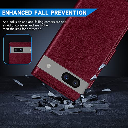 Image of ZZXX for Google Pixel 7a Wallet Case Magnetic Closure 6.1 inch,Wine Red
