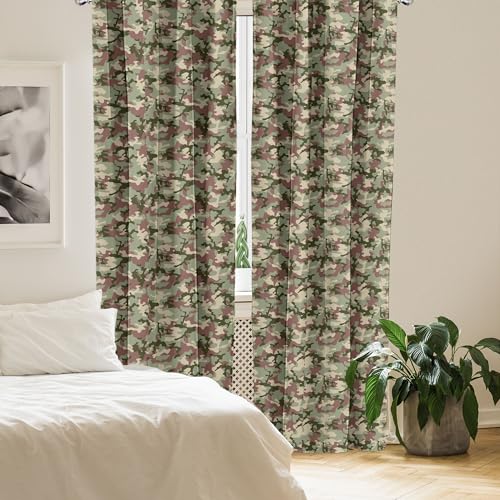 Ambesonne MICP_34631_56X63 Camo 2 Panel Curtain Set, Illustrated Green Camouflage In Forest Colors Hunter Theme thumb #3