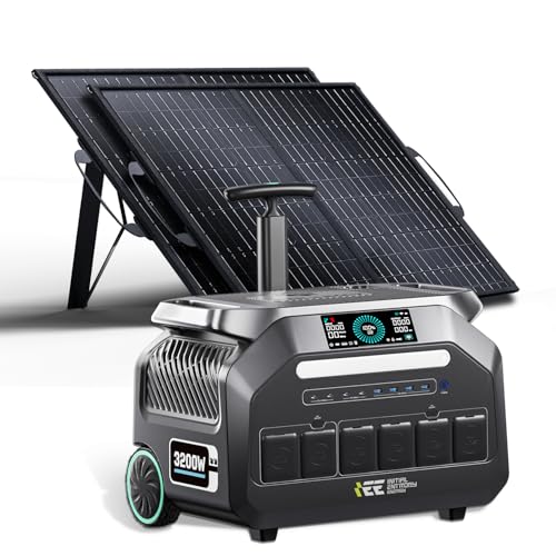 【2025新モデル】IEE P3200 ポータブル電源 ソーラーパネル セット100W 2枚 2048Wh 長寿命15年 リン酸鉄リチウム 50分でフル充電 定格出力3200W 瞬間最大6400W キャスター付き 16台機器同時充電可能 停電対策 節電 防災推奨 EPS機能 アプリ遠隔操作 純正弦波 AC100V 50Hz/60Hz対応の商品画像（Amazon）