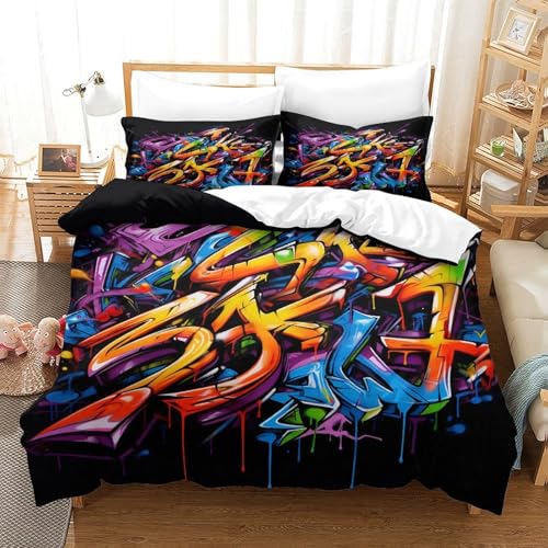 Housse de couette 140x200 microfibre imprimée graffiti style urbain - 3