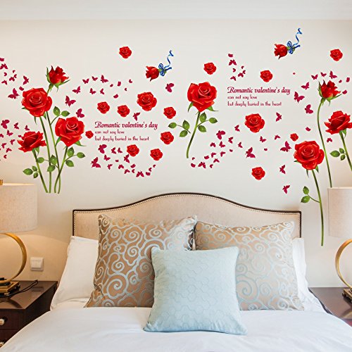 Oren Empower Red Roses Wall Sticker (147 cm X98 cm, Red), Vinyl, Botanical 2