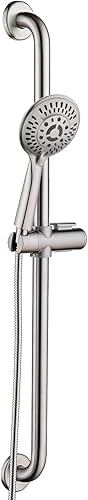 Miniatura 1 de BRIGHT SHOWERS Juego de barra deslizante de acero inoxidable con barra de agarre compatible con Ada, ducha de mano de 5 rociadores con kit de barra