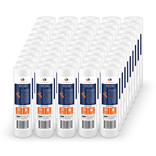 Image of Aquaboon 1 Micron Whole House Sediment Filter 10 x 2.5 for RO & Well Water Filters Replacement Cartridges Compatible with AP110, WHKF-GD05, 50 Pack