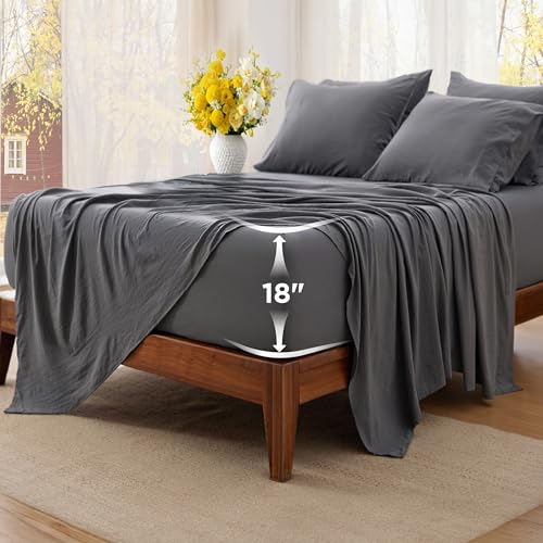Bedsure Queen Deep Pocket Sheet Set, 6 pcs, Grey