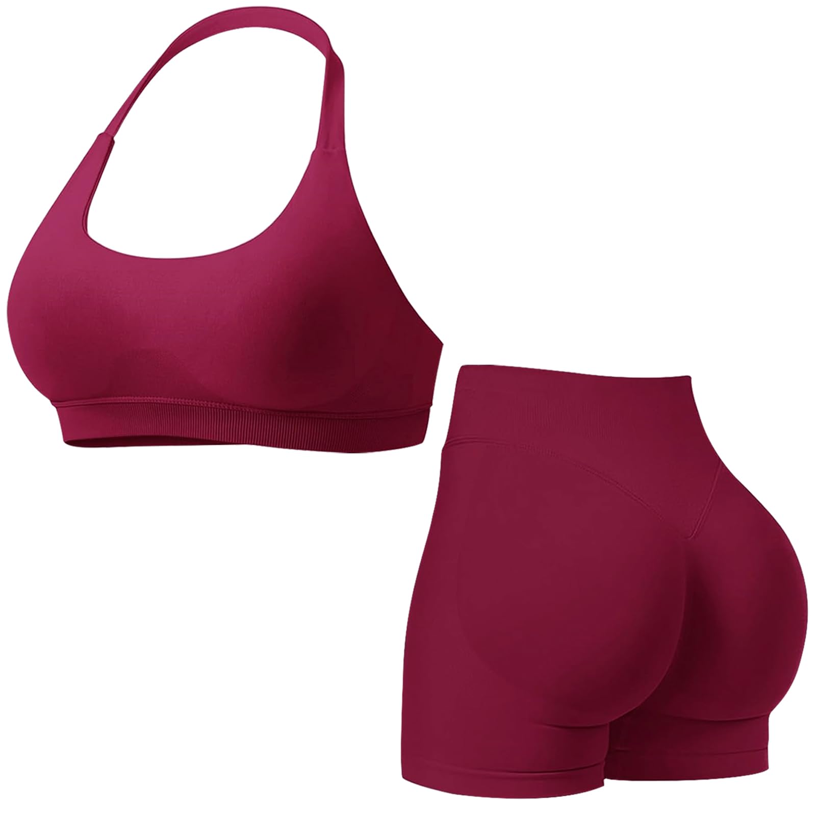 Set di allenamento da palestra senza cuciture per le donne 2 pezzi Halter Backless reggiseni sportivi nascosti pantaloncini elastici abiti da yoga tute da allenamento