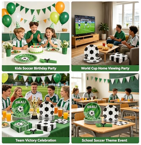 EiPibaibyi Goal & Soccer Plates and Napkins Party Supplies for 24 Guest, 120 pcs Tableware Set of 7 & 9 inch Paper Plate, Disposable Napkins,Plastic Forks for Game Day, Soccer Fans & Kids Birthday by EiPibaibyi - Used condition - Image 2