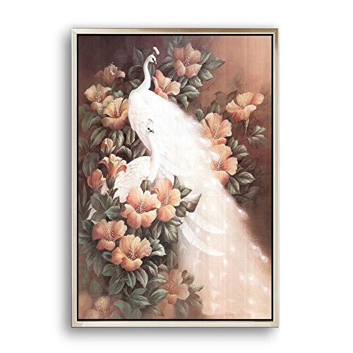 Texture of Dreams White Peacock Wall Art Orient Birds Flowers Canvas Picture Animal Modern Artwork Blue Green Contemporary Art Print Framed for Home Office Kitchen Bathroom Bedroom Nursery Living Room Decor (19'' x 25'' x 1 Panel)