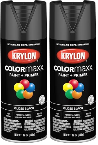 Image of Krylon K05505007 COLORmaxx Spray Paint and Primer for Indoor /Outdoor Use, Gloss Black 12 Ounce (Pack of 2)