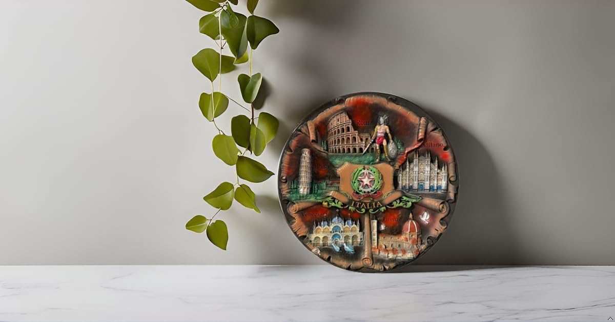 Italy Vintage Style Hand Painted 3d Poly Ceramic Decorative Plate with Italy landmarks - Perfect Souvenir & Gift from Italy (7.8 Inch or 20cm) (Italia 5 Cities In Red) image 3
