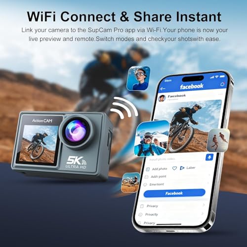Image of LaView 5K WiFi Touch Screen Action Camera with Front LCD EIS 100FT Waterproof,Underwater 170Ultra Wide Angle 5X Zoom Sports Camera with 2.4G 15M Remote Control 32GB Memory Card (LV-03)4k