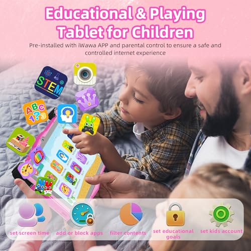 Image of 7 Inch Kids Tablet with Shockproof Case, Android 14 Educational Learning for Toddlers 3-10, 10GB RAM + 64GB ROM, Dual Camera, WiFi, Bluetooth, Parental Controls