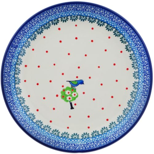 Authentic Polish Pottery Dessert Plate in Tree Bird Design Handmade in Boles?awiec Poland by Ceramika Artystyczna + Certificate of Authenticity