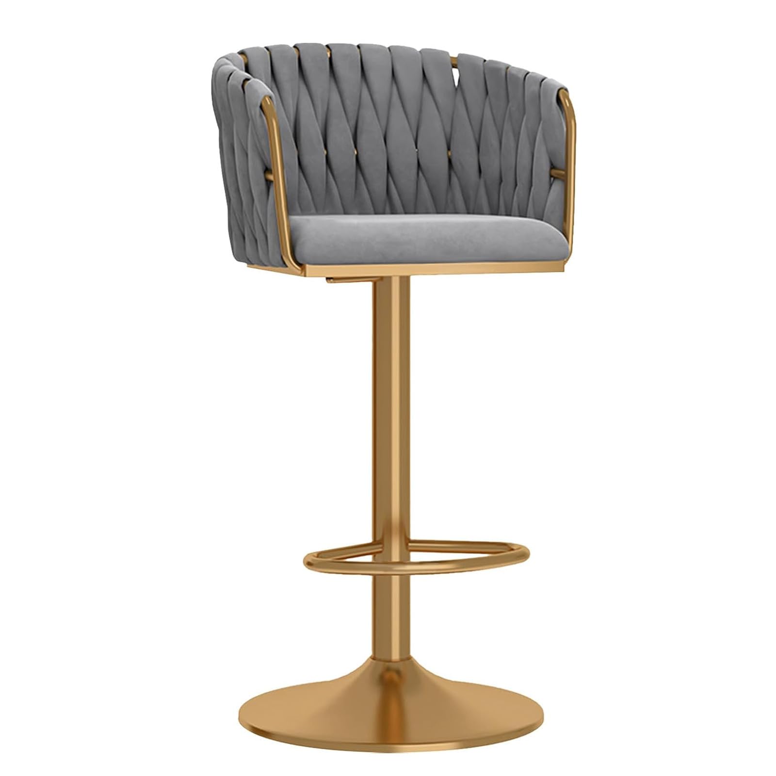 360° Swivel Bar Chairs, Velvet Counter High Bar Stools Chair, Height Adjustable 25.6"~31.5", with Low Backrest & Metal Footrest,Gray,1pcs