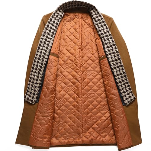 Image of PRIJOUHE Men's Wool Coat Hoodie Long Trench Coat Cotton Casual Woollen Overcoat Jacket