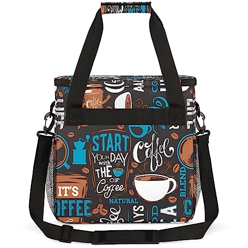 Image of Blue Coffee Cafe Maker Carrying Bag Travel Case Compatible with Keurig K-Mini or K-Mini Plus Portable Single Serve Coffee Brewer Case with Pockets for K-cup Pods
