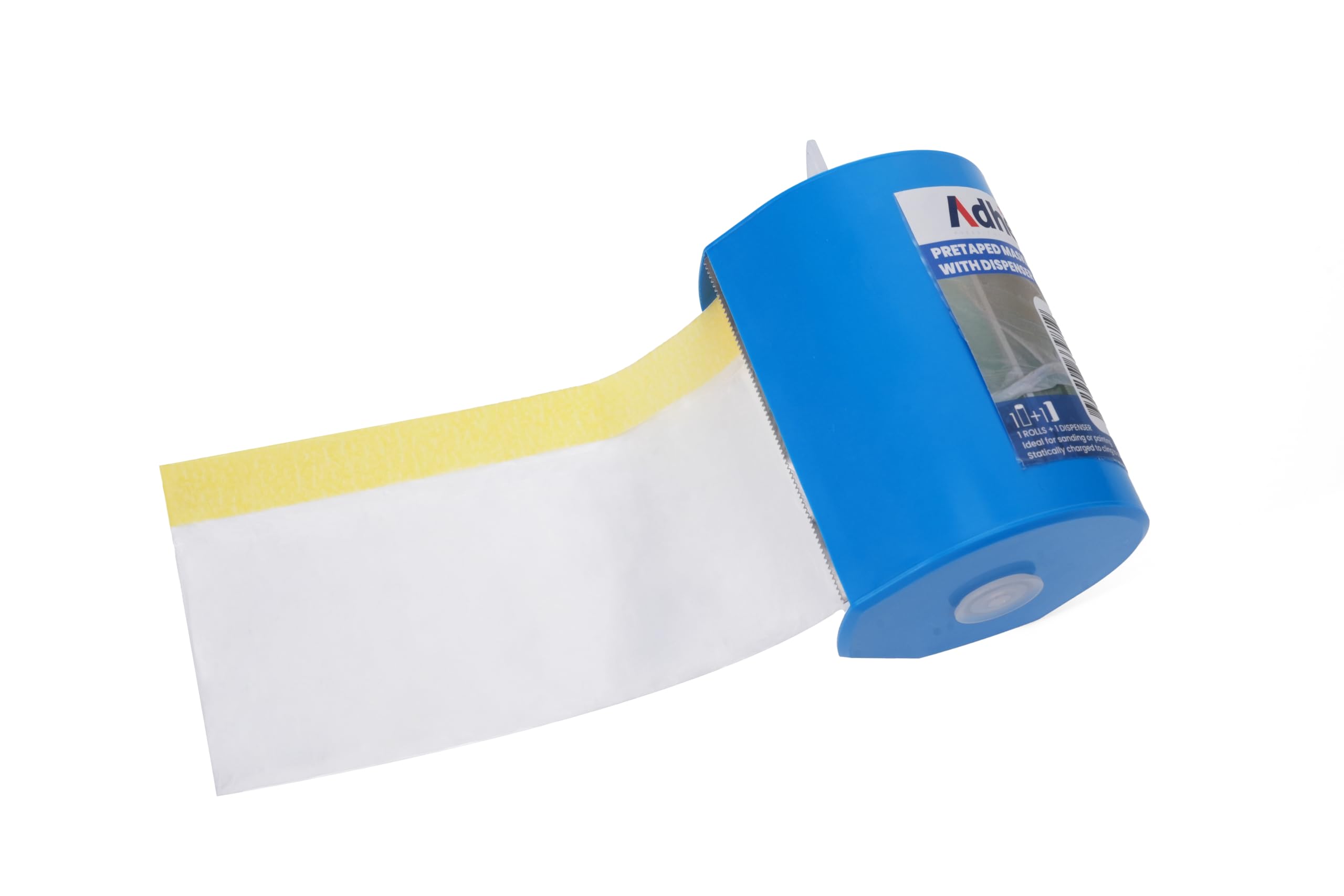 ADHES Pretaped Masking Film with Dispenser, 550mm x 33m (22in x 108ft), Tape and Drape,Masking Film with Plastic Dust Sheet for Painting, Automotive, Furniture and Floor Covering