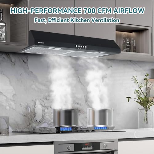 Image of 36 inch Under Cabinet Range Hood, Convertible Ducted /Ductless, 700 CFM Powerful Suction, 3-Speed Touch Control, 2 LED Lights, 6-Layer Stainless Steel Filters, Black