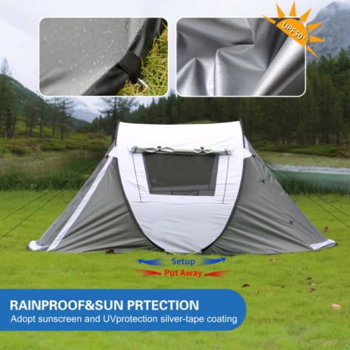 Carpa de camping pop up para 2 personas, blanca y gris miniatura 2