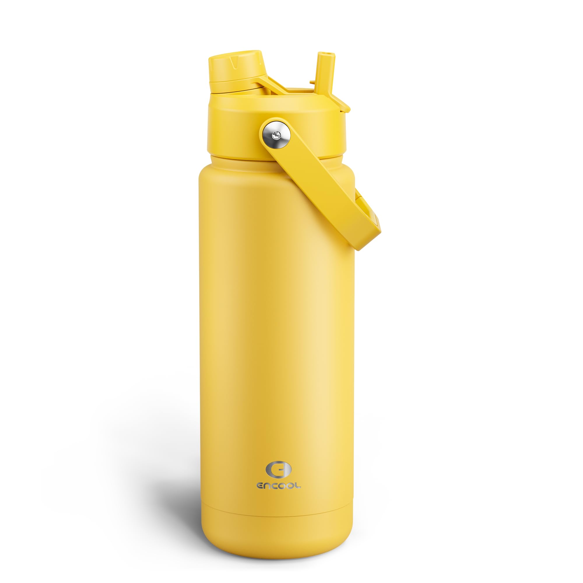 ENCOOL Insulated Water Bottle with Straw Stainless Steel Water Bottle, Leak-Proof, BPA-Free, Double Wall Vacuum Keeps Cold for 24 Hours for Sports, Travel, School (32 oz, Elfin Yellow)