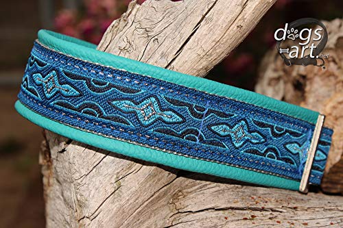 Hundehalsband Leder Türkis Blau Silber Zugstopp Martingale Halsband Handmade