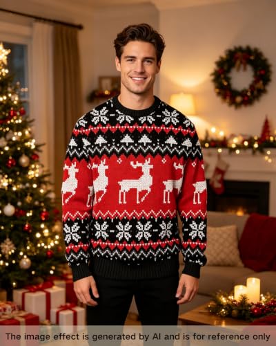 Santa and Reindeer Black and Red Knit Print, alternative view 1