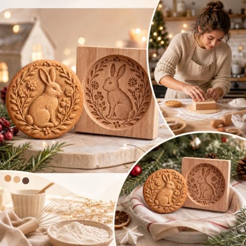 4.72in Carved Wooden Christmas Cookie Stamps, Mini Pie Molds, Elk Print - image 6