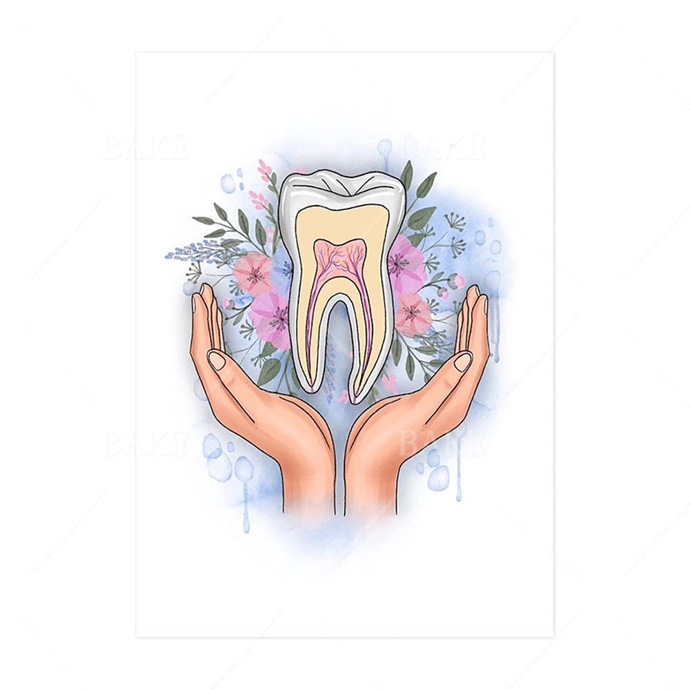 Tableau Dentiste 3 Panneaux 40x50cm - Décoration Murale Fleur Dent Dentiste