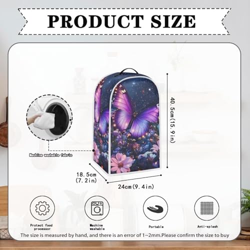 Image of Purple Butterfly Blender Cover | Washable Smudge-Proof Appliance Protector with Handle | Waterproof Dust Cover for KitchenAid /Ninja, Countertop Decor & Holiday Gift Essentials