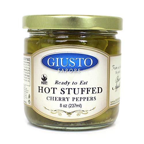 Giusto Sapore Hot Stuffed Cherry Peppers - Ready to Eat - Gourmet Premium Pepper Brand - 12 Pack