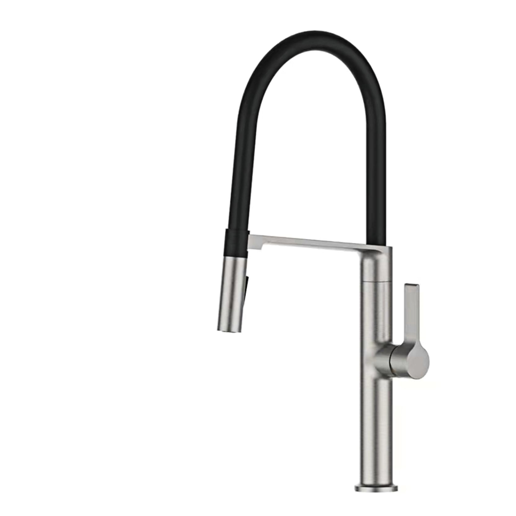 Grifo de cocina de latón en gris pistola y níquel con caño extraíble monomando