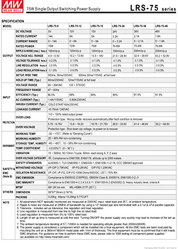 Mean Well Alimentatore 75 W, 24 V, 3.2 A, Enclosed...