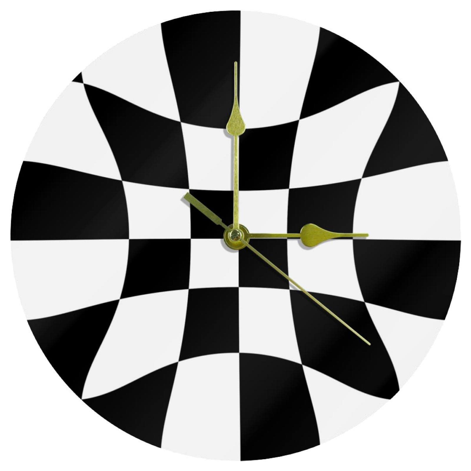 Horloge murale acrylique damier ronde 24 cm : fini le bruit avec le quartz silencieux