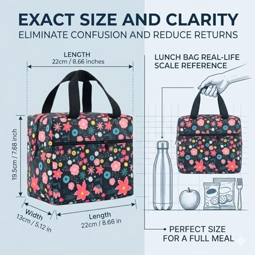Image of Toy Imagine 5.6L Insulated Lunch Bag for Kids School Cute Cartoon Print Tiffin Bag Snack Tote Bag Compact Portable Leak Proof Tiffin Pouch Hot and Cold Lunch Box Bag for Boys & Girls (Floral Garden Design)