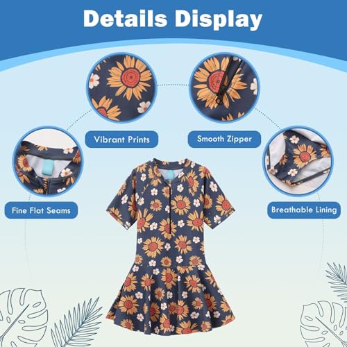 Image of Girls One Piece Swimsuits Short Sleeve Swim Dress for Girls Hawaiian Skirted Bathing Suit Summer Swimwear 3-16 Years