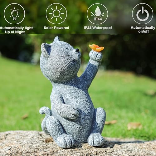 Xiushe OUTDOOR STATUES Cat With Butterfly Charming Figurine Outdoor Lovely Cat-Ideal Gifts thumb #5