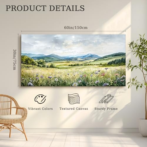 crmotu Landscape Wall Art, Nature Wall Decor, Oversized Wall Art, Outdoor Scenic Art Prints, Green Grassland Rustic Paintings Wall Decor Living Room Bedroom Dining Room Entryway Office 30x60inch