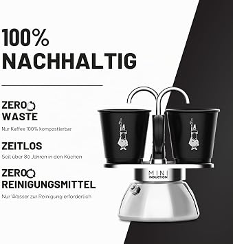 Bialetti Mini Express Induction Induction Coffee Maker 2 Cups (100ml) Suitable for All Heat Sources Black ) suitable for all types of cookers black