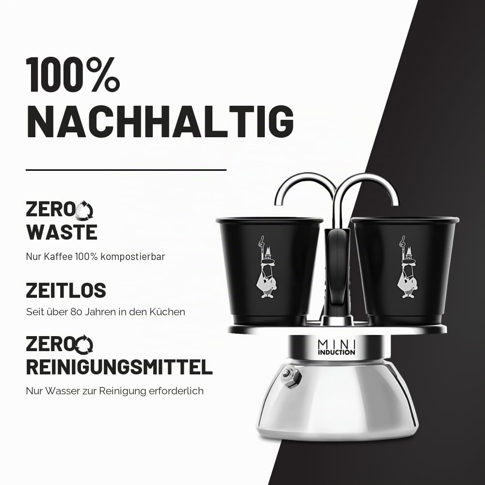 Bialetti Mini Express Induction Kaffeemaschine 2 Tassen 100 ml Schwarz