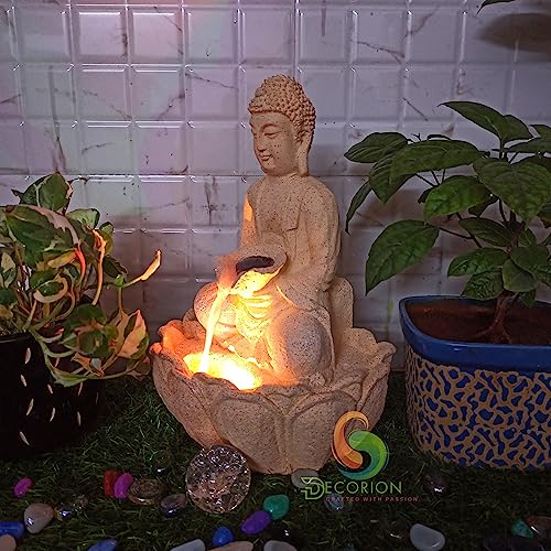 Image of Decorative Table Top Water Fountain for Home Decor /Office /Indoor & Outdoor /Garden /Puja Room /Vaastu with Multicolor LED Light and Adjustable Water Pump (D-030)
