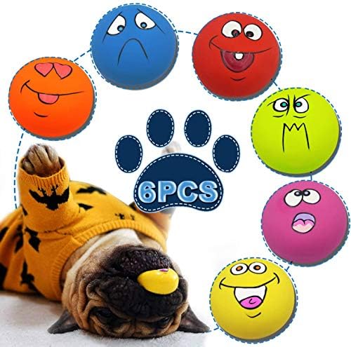 LLSPET Latex Dog Chewing Squeaky Ball Toys Face Fetch Play Toy for Puppy Small Medium Pets Dog cat 6PCS