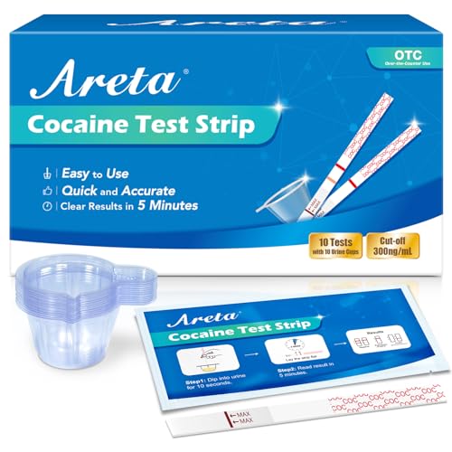 Areta Cocaine Test Strip: Highly Sensitive Cocaine Drug Test Strips 10 Pack Cocaine Home Screen Testing Kit 300 ng/mL Cutoff Instant Results in 5 Min -#ASCOC-114