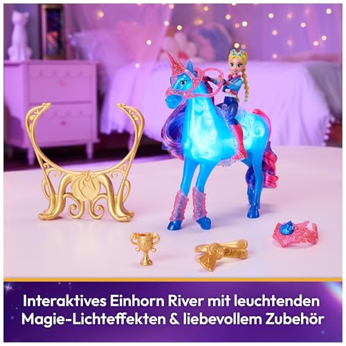 Unicorn Academy - Train and Glow River mit Isabel Set, ca 12 cm Originalfiguren zur Netflix Serie, mit Leuchtfunktion und Trainingszubehörteilen, für Kinder ab 4 Jahren