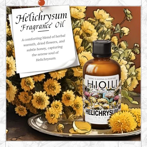 Image of HIQILI Helichrysum Fragrance Oil, DIY Skin Care & Body Product - 1 Fl Oz | Suitable for Essential Oil Diffuser, Candle & Soap Making, DIY Helichrysum Balm, Long-Lasting Scent