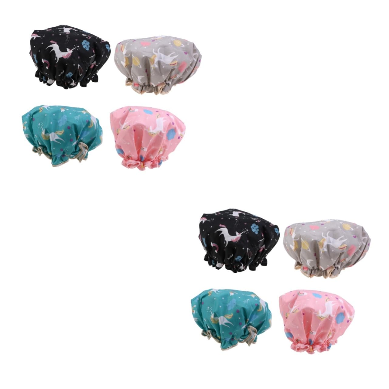 Angoily 8stücke Doppellagige Wasserdichte Duschhaube Für Damen Cartoon-einhorn Design Elastisch Und Leicht Für Bad Spa Und Haarpflege Grün Und Schwarz