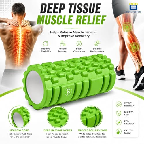 Image of Btag Foam Roller for Gym & Home Workout - Deep Tissue Muscle Massager for Back Pain, Neck & Knee Relief | Yoga, Stretching & Recovery Tool 33 cm (Green)