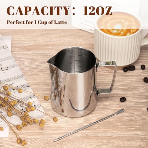 Amrules MFP12OZ Milk Frothing Pitcher, 12Oz Milk Frother Cup With Clear Scale, 304 Stainless Steel Cappuccino Espresso Machine Accessories thumb #3