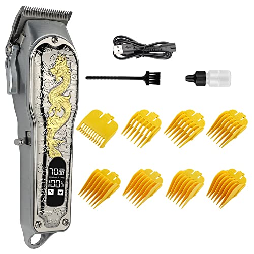 Xbsduih Cortadora de Cabello EléCtrica Retro con de DragóN de Metal, Cortadora de Cabello Recargable, Cortadora de Cabello LCD, MáQuina de Peluquero Dedicada,C