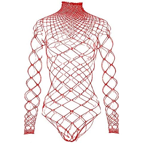 ThriBartLive Womens Fishnet Lingerie Bodysuit Nightwear-Free Size Stretchy clothless Bodystocking Nightwear(Red) Cover